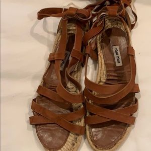 Miu Miu camel espadrille lace up sandals